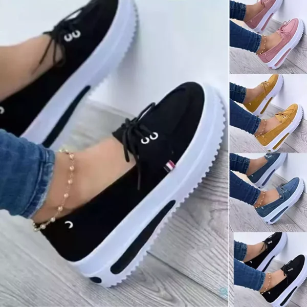 Women Block Shoes Slip On Closed Toe Platform Flat Wedge Casual Lace Up Sneakers