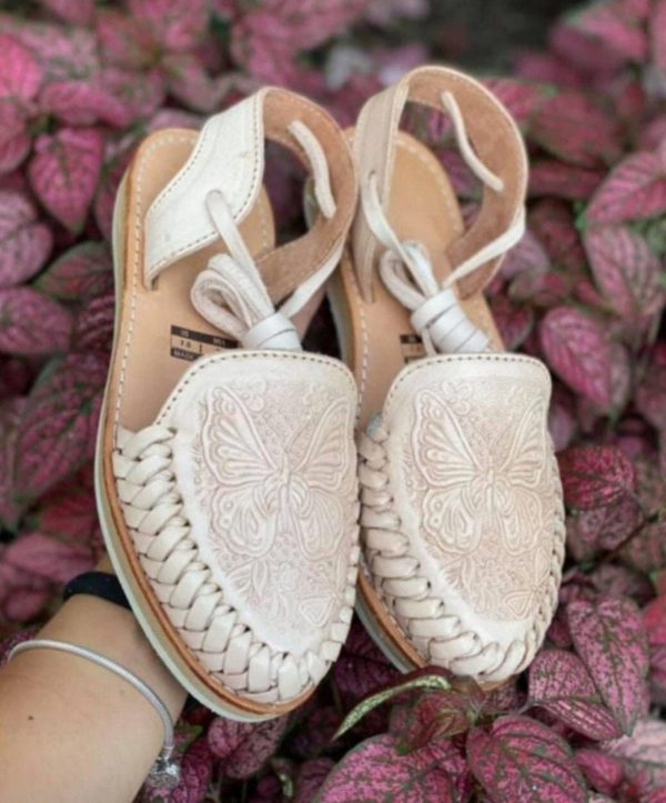 Huarache sandal Lace up buterfly tooled BEIGE COLOR /mexican leather sandals for woman/boho hippie sandals/huarache artesanal mujer