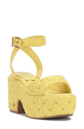 Vince Camuto Ellah Ankle Strap Platform Sandal in Lemoncello Ecoshe at Nordstrom, Size 5