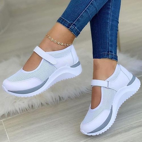 Women's Breathable Mesh Mary Jane Sneakers with Velcro Strap – Lightweight Casual Walking Shoes