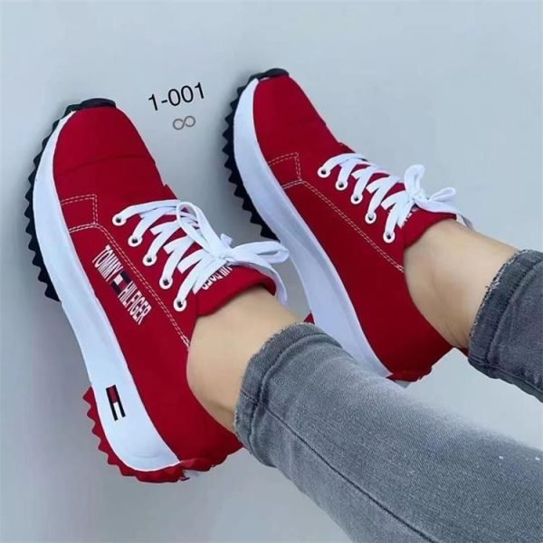 Zingj 2023 New Large-Size Thick-Soled Women's Shoes Size 43 Single Shoes Are Designed For Casual Canvas Shoes Red-38