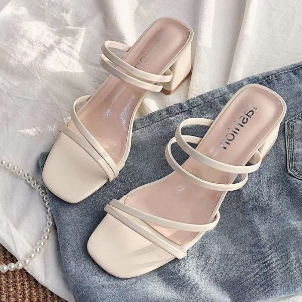 Zingj Zingj Ribbon Sandals Fairy Style 2023 New Sandals With Thick Heels And Slippers Offwhite-37
