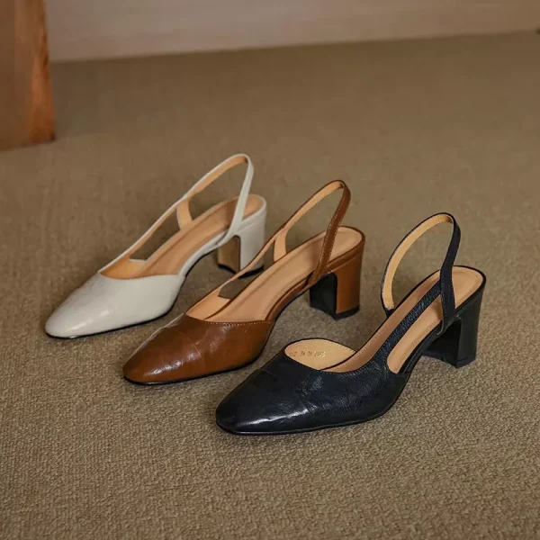 Amozae-Women Genuine Leather High Heels Side Open Slip-on Sandals Concise Design Ladies Streetwea...