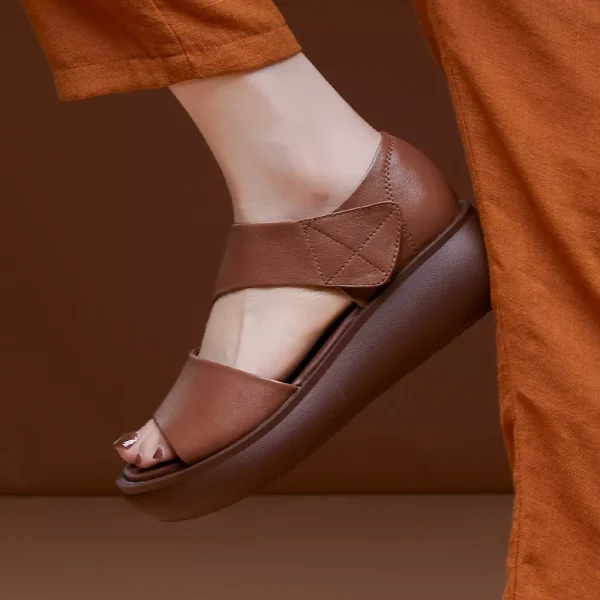 Lasaky - Vintage Platform Fish Mouth Sandals with Top Grain Leather Upper - Brown, 38