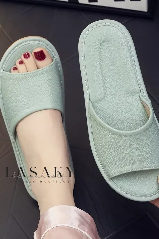 Lasaky - Premium Slip-Resistant House Slippers: Genuine Cowhide Full Leather Sandals, Non-Foul and Cool - Mint-Green, Size 27 (39 yards - 40 yards)