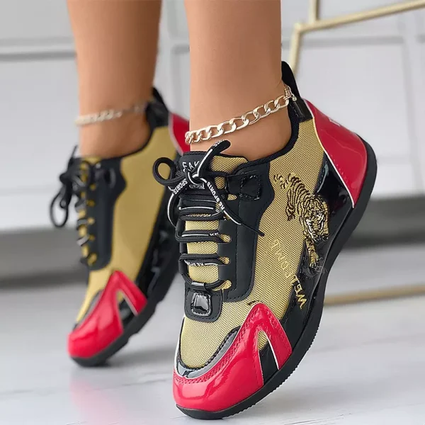 Women's Sneakers Platform Sneakers Daily Summer Embroidery Flat Heel Fashion Casual Running PU Lace-up Black Red Grey 2025 - $34.99