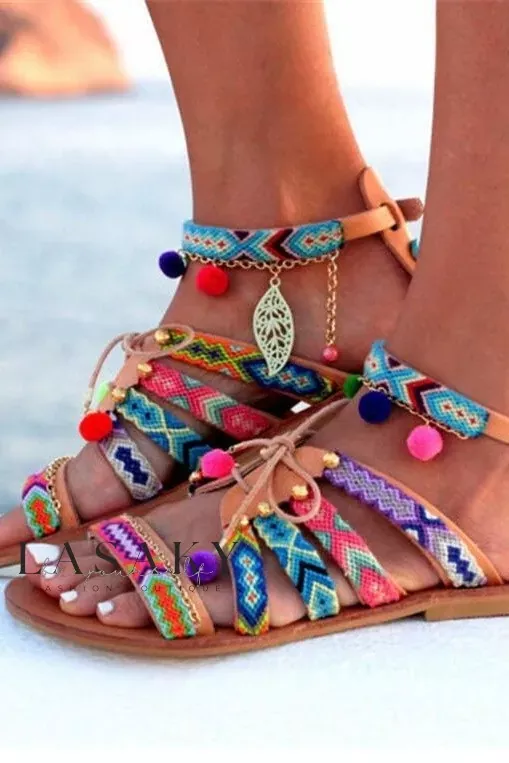 Lasaky - Chic and Stylish Bohemian Slip-On Sandals - Flower-color, 42