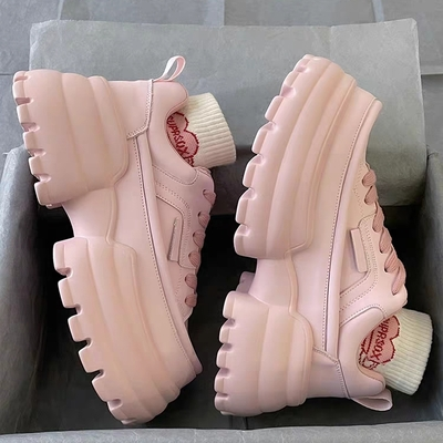 Summer Street College Girl Women Thick Soles Trendy White Pink Heels Sporty Sneaker Shoes from sugarplum