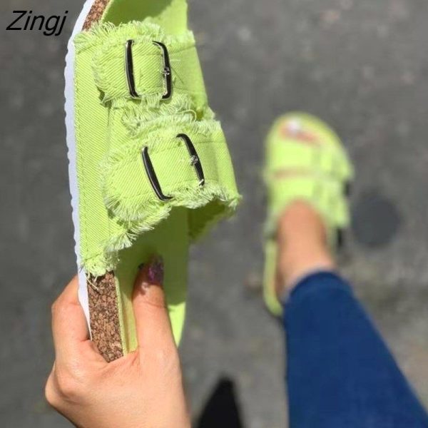 Zingj Shoes Women Comfortable Sandals Ladies Slip-on Wedge Sandals Sports Beach Walk Shoes Summer Fashion Denim Casual Sandalias light green-41