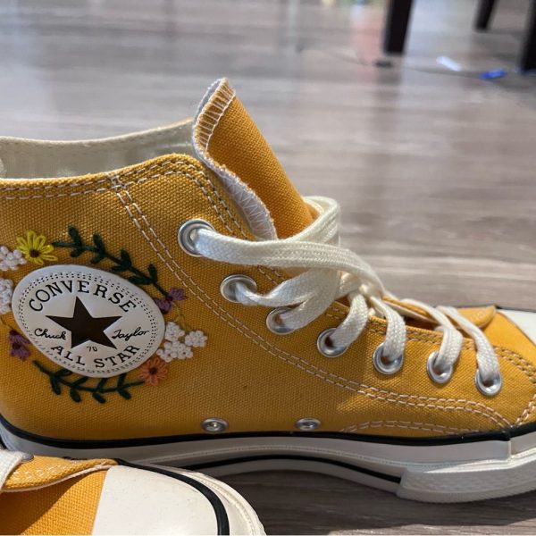 Converse Shoes | Converse Floral Embroidered Yellow High-Top Sneakers | Color: White/Yellow | Size: 7