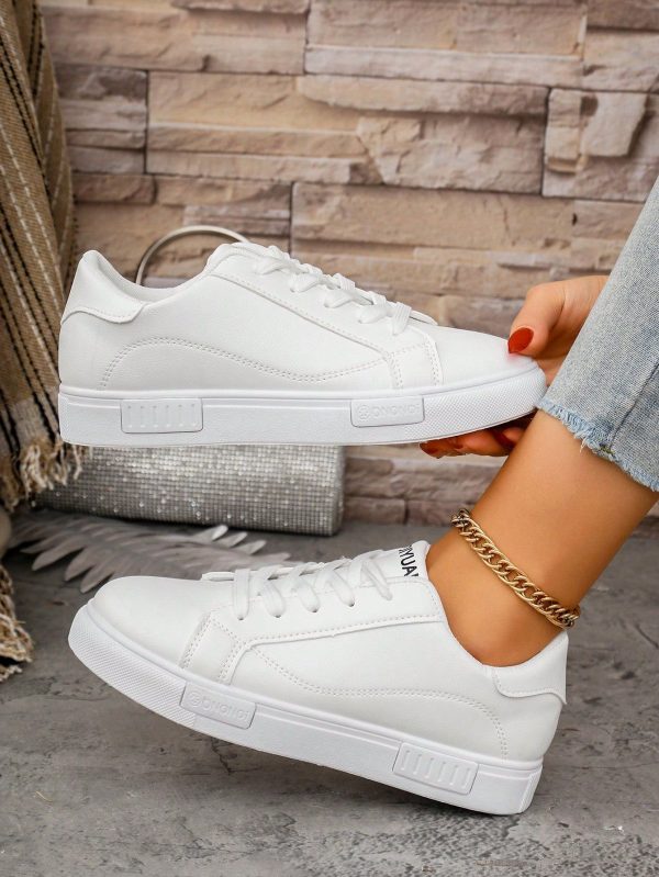 Women's Stylish Low-Top Sneakers, Spring 2025 Fashion , White Color, Versatile Korean Design, Suitable For Daily, Outdoor, Sports, Casual Wear