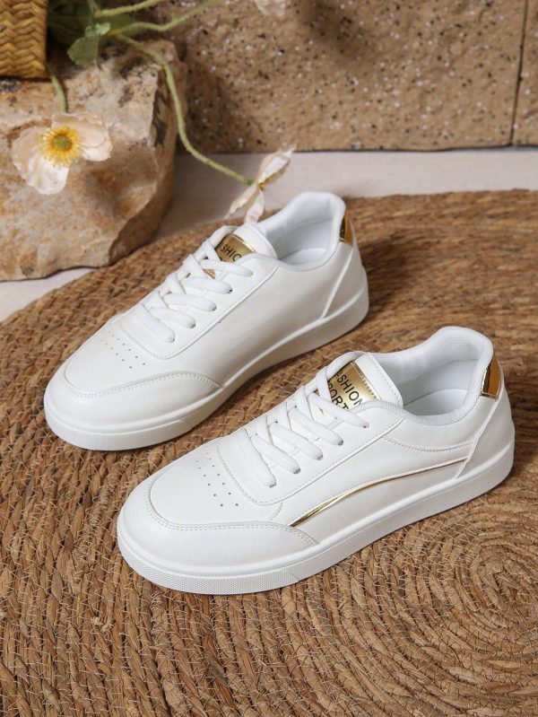 2025 Spring New All-Match White Sneakers For Women, Student Casual Comfortable Flat Athletic Sport Shoes, Suitable For Daily Outdoor Sport And Leisure