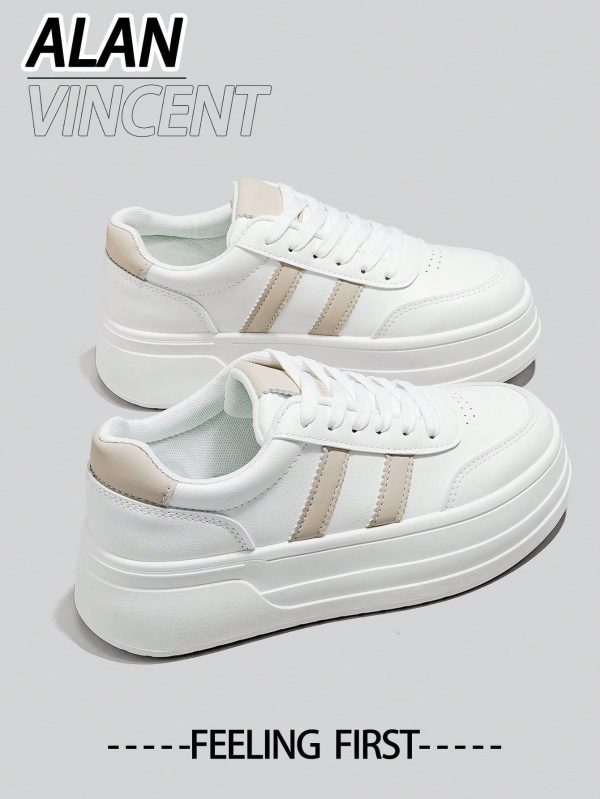 [Thick Sole Heightening Series]White And Khaki Shoes For Women 2025 Spring New Thick-Soled Sports Shoes Fashionable Height Increasing Shoes Casual Sneakers Women Outdoor Party Shoes Ladies Shoes Student Girls Shoes Everyday All-Match Comfortable Pair With Various Pants And Jeans