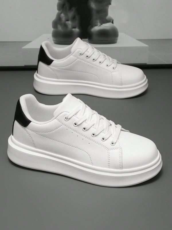 Vintage Black & White Color Block Lace-Up Front Platform Sneakers For Men, Casual Comfortable Low-Top Lightweight Flat Shoes For Daily Work And All Seasons