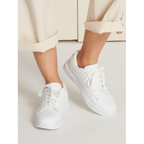 Women's Classic White Sneakers – Comfortable Lace-Up Athletic Shoes for Casual and Everyday Wear