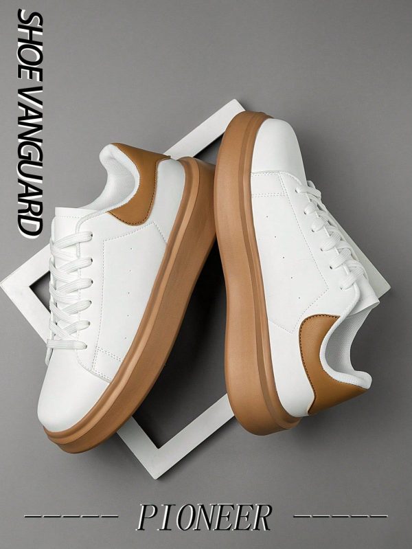 Men's Fashion Solid Color Leather Patchwork Comfortable Low-Top Cushioned Casual Sneakers, Classic Retro Outdoor Couple Everyday Versatile Street-Style Flat Loafers