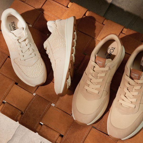 Women's TRVL LITE Retro Runner Water Repellent Light Sand Suede and Moroccan Crochet Sneaker | White/Natural | Size 5 | TOMS Official Site - Shoes, Accessories, & Apparel