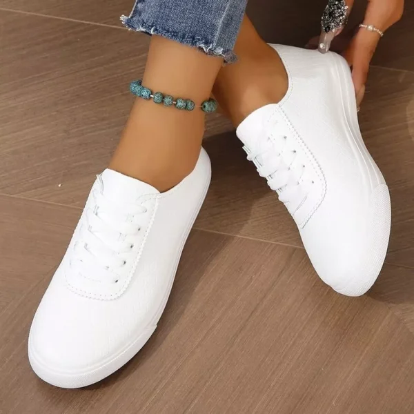 Lasaky - Casual Round-Toe Sneakers with Low Heels and Elastic Closure - Solid Color Womens Shoes - White, 39
