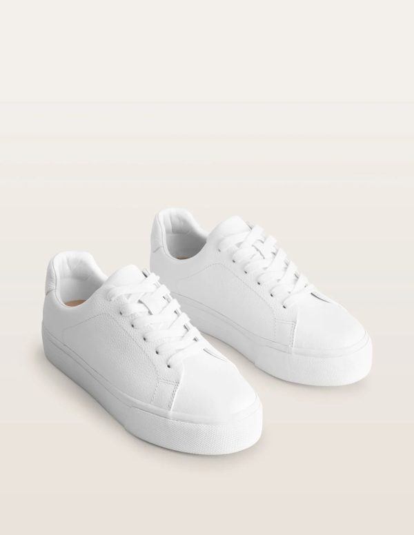 Leather Flatform Sneakers-White Tumbled Leather