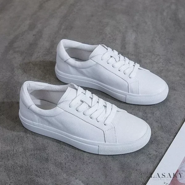Lasaky - Genuine Leather Low-Top Sneakers: Casual and Sporty Footwear with Flat Sole Design - White, 41