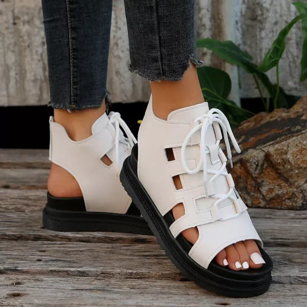 Lasaky - Womens Sporty Breathable Platform Sandals with Thick Soft Sole - White, 42