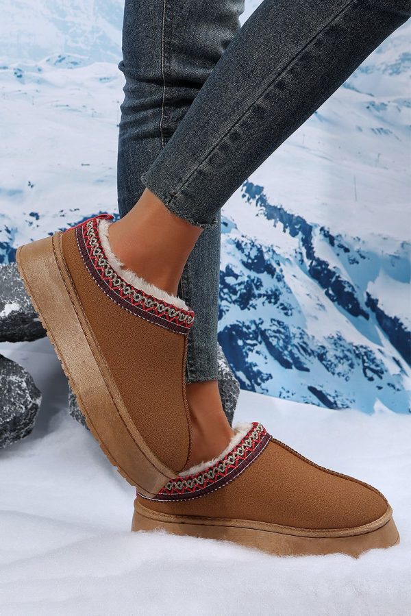 Chestnut Suede Contrast Print Plush Lined Snow Boots - Chestnut / 38 / 100%Polyester+100%TPR