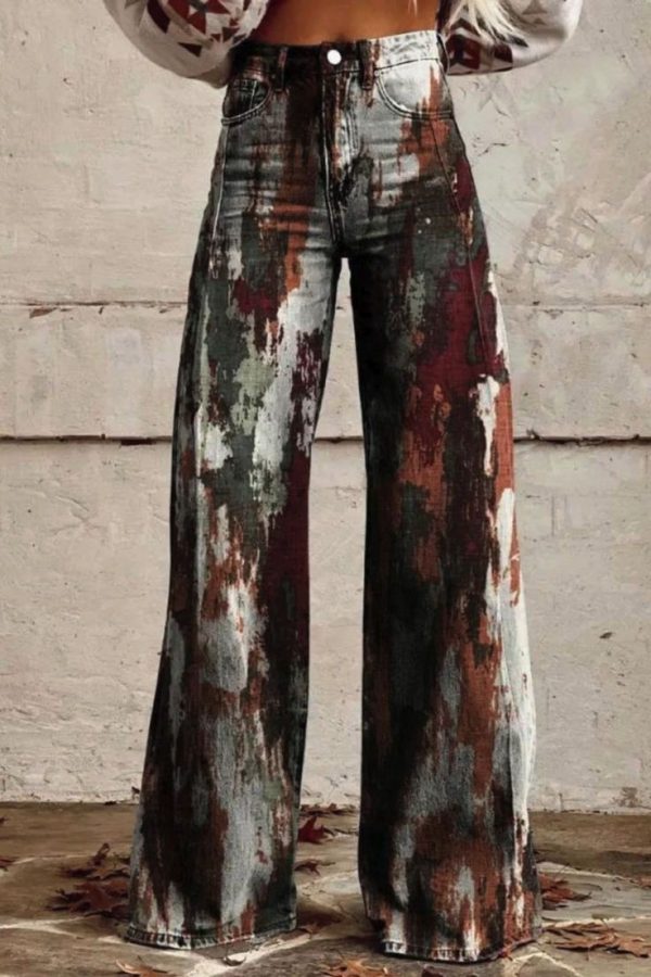 Women's Rust Print Casual Wide Leg Pants