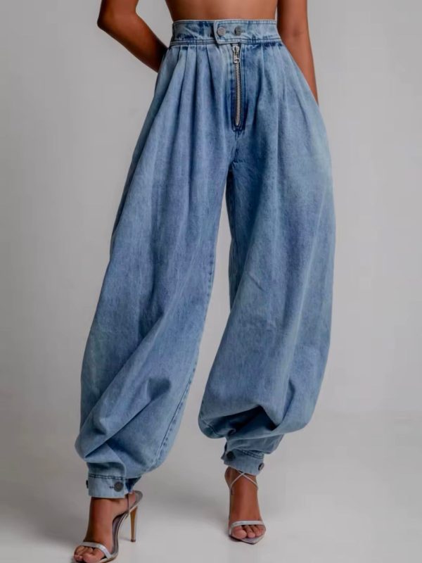 Blue baggy buttoned jeans - M