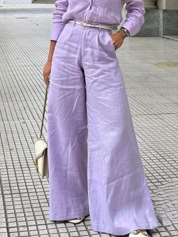 Stylewe Women Plain Linen Urban Pant  Wide leg Long pants  A-Line Regular Pocket Stitching Summer For Work & Leisure