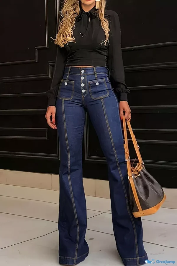 OrcaJump - Refined High-Waisted Skinny Denim Jeans with Solid Buckle Accent for Casual Wear