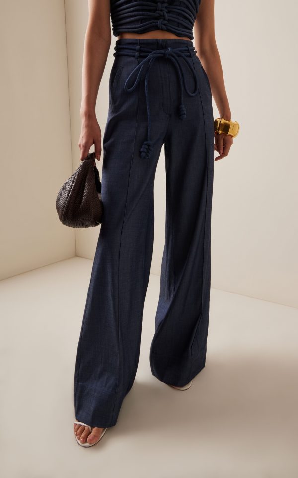 Hits Style Color Identidad Belted Tencel Flared-Leg Pants 2025