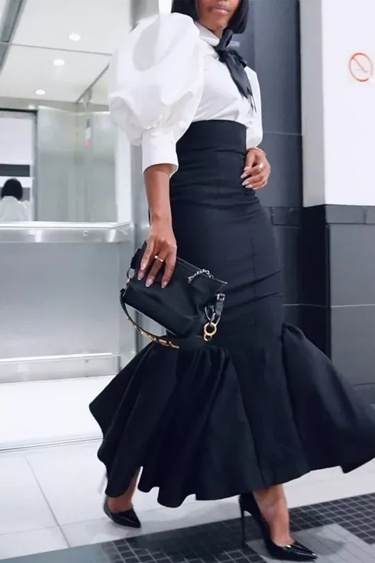 Plus Size Daily Green Shirt Collar Waistcoat Contrast Pocket Denim Two Piece Skirt Sets