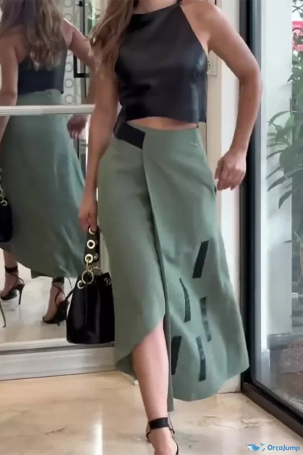 OrcaJump - Contemporary Two-Piece Ensemble: Sleeveless Halter Neck Top with Asymmetrical Design