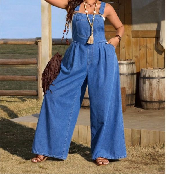 Couture Gypsy Jeans | Plus Medium Wash Cotton Wide Leg Denim Jeans Jumpsuit 1x 2x 3x 4x | Color: Blue | Size: Various