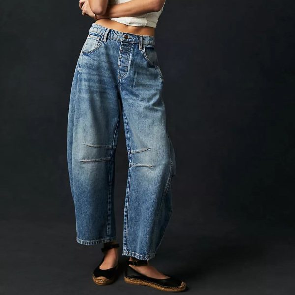 Free People Good Luck Mid Rise Barrel Jeans - Ultra Light Beam / 30