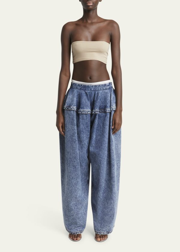 Alaïa Peplum Denim Baggy Pants - Bleu Neige