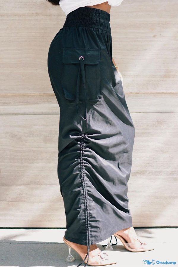 OrcaJump - Pantalones Casual Jogger Negro Sólido con Cordón para Hombre - Negro, L