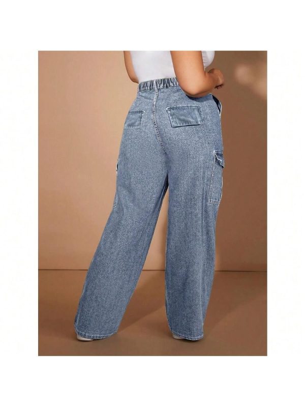 Local Delivery-Slant Pockets, Machine Washable, Versatile For Streetwear, Campus, Parties & Travel,Women's Mid-Rise Casual Washed Denim Straight Leg Pants - Relaxed Fit,
