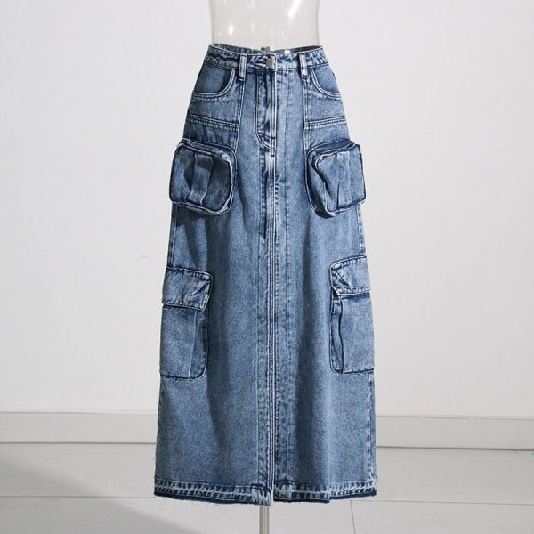 Zingj Skirt Female 2025 Autumn New Ins Wind High Waist Show Thin A-Word Skirt Niche Design Sense Edge Fishtail Skirt Blue-M