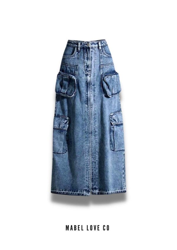 Womens Denim Cargo Maxi Skirt Black | Mabel Love Co.