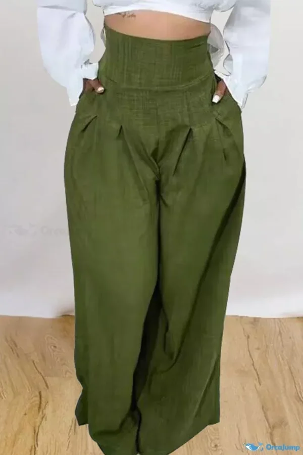 OrcaJump - Pantalones de talle alto y corte recto en color liso con detalles de patchwork verde de estilo informal - Verde, XL
