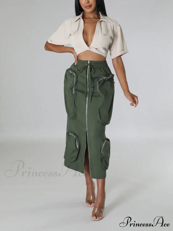 Cargo Pocket Graceful Micro Mini Skirt - Green XL