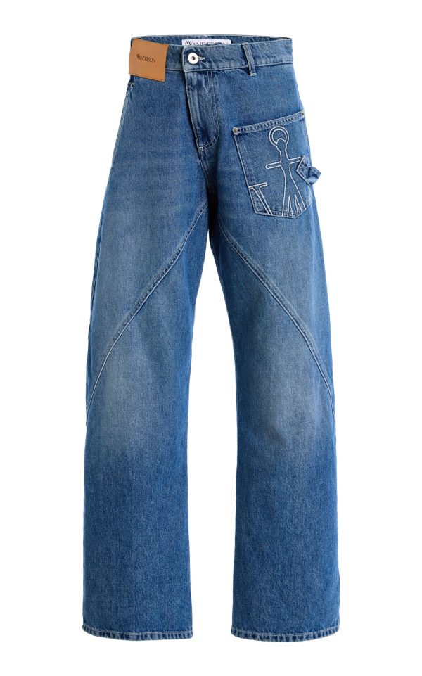 JW Anderson - Strap-Detailed Rigid High-Rise Wide-Leg Jeans - Medium Wash - 29 - Moda Operandi