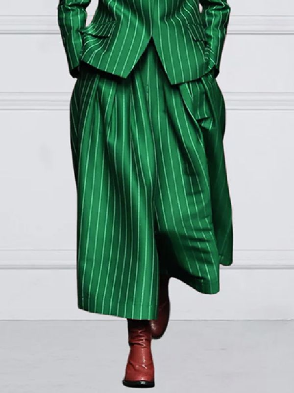 Loose Wide Leg Striped Casual Pants Bottoms Trousers GREEN-S