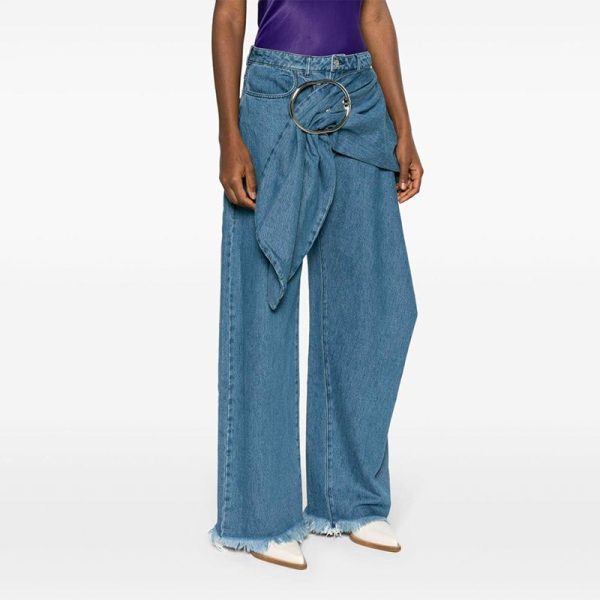 Zingj Zingj Spring New Fashion Personality Trend Wind Pleated Metal Decoration Splicing Design Sense High Waist Jeans Woman Blue-XL