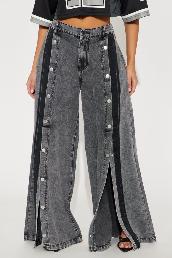 Women's Paulette Non Stretch Snap Wide Leg Jeans in Black Wash Size Medium