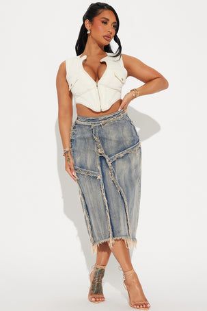 In Time Washed Denim Midi Skirt - Medium Wash | Fashion Nova