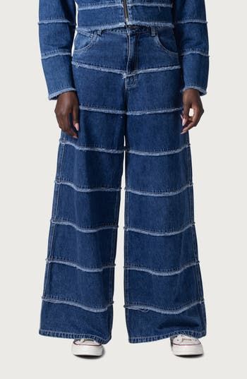 HONOR THE GIFT Paneled High Waist Wide Leg Jeans in Indigo at Nordstrom, Size Large