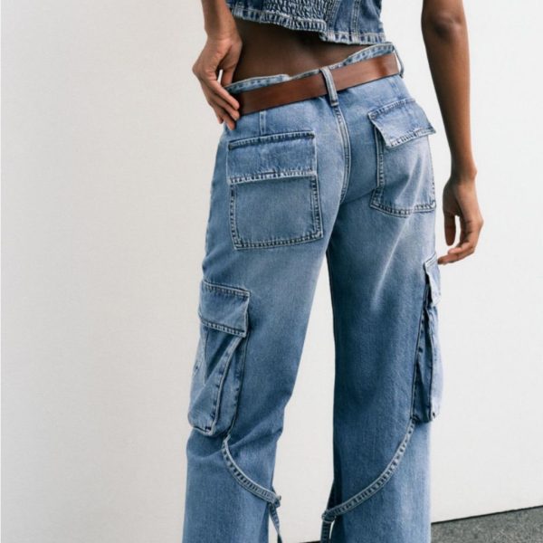 Zara Jeans | Zara Women's Blue Cargo Jeans | Color: Blue | Size: 30