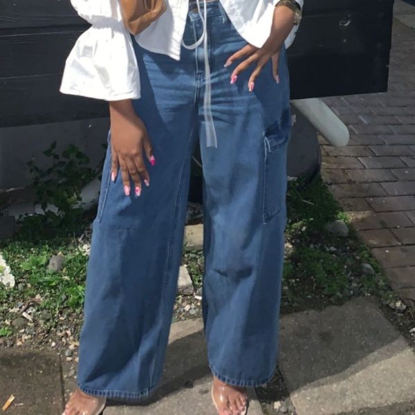 Forever 21 Jeans | Forever 21 Wide Leg Cargo Jeans | Color: Blue | Size: 28